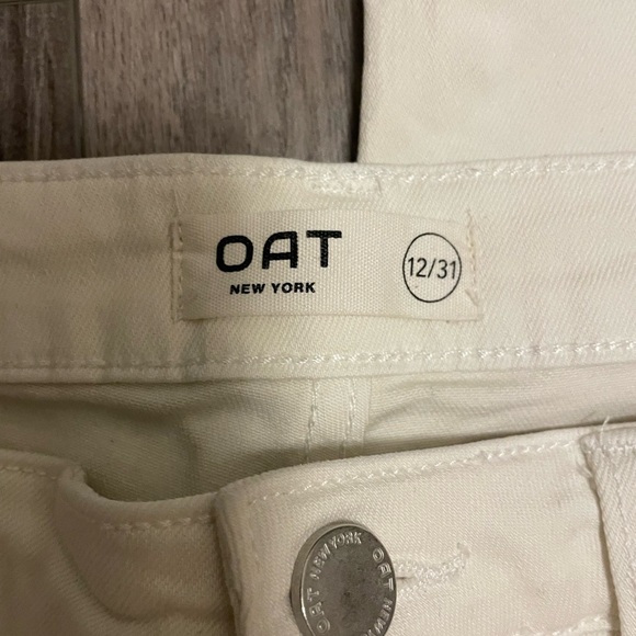 OAT NEW YORK-Womens Sz 12/31 ivory Natural High Rise Wide Leg Raw Hem Denim - Picture 3 of 4